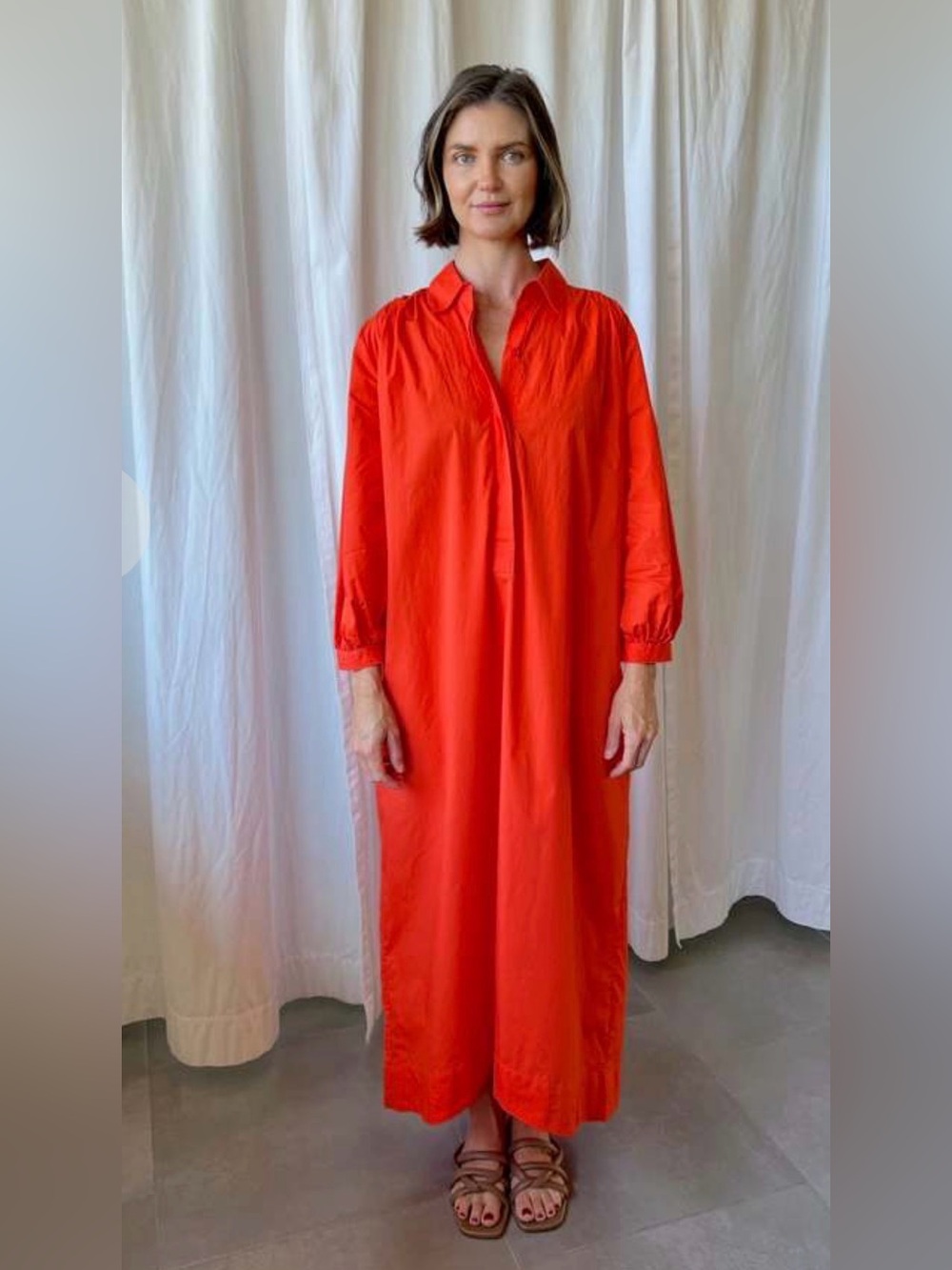 CLOSED Gathered Shirt Dress Orange Organic Cotton Size XS Oversized